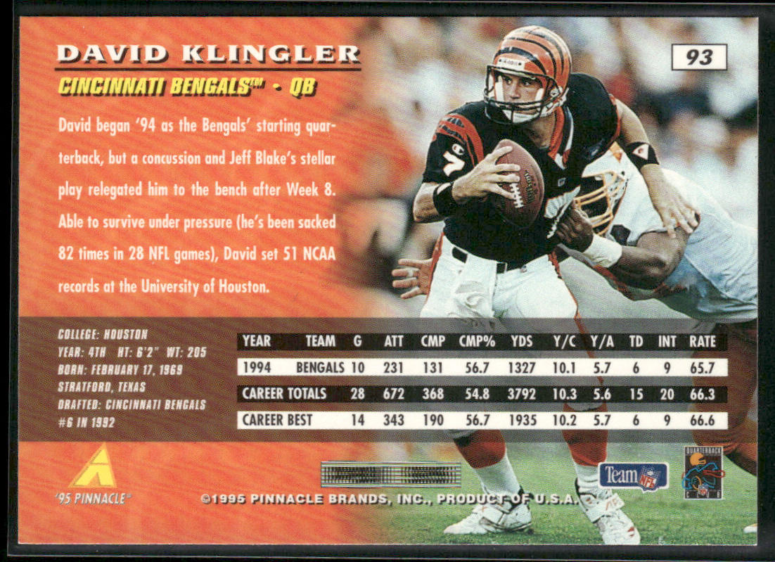 David Klingler 1995 Pinnacle #93 Cincinnati Bengals
