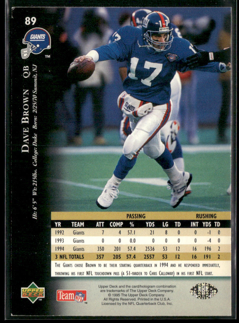 Dave Brown 1995 Upper Deck #89 New York Giants