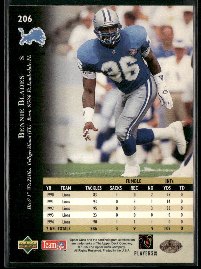 Bennie Blades 1995 Upper Deck #206 Detroit Lions