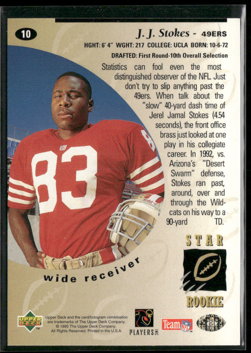J.J. Stokes 1995 Upper Deck Electric #10 RC San Francisco 49ers