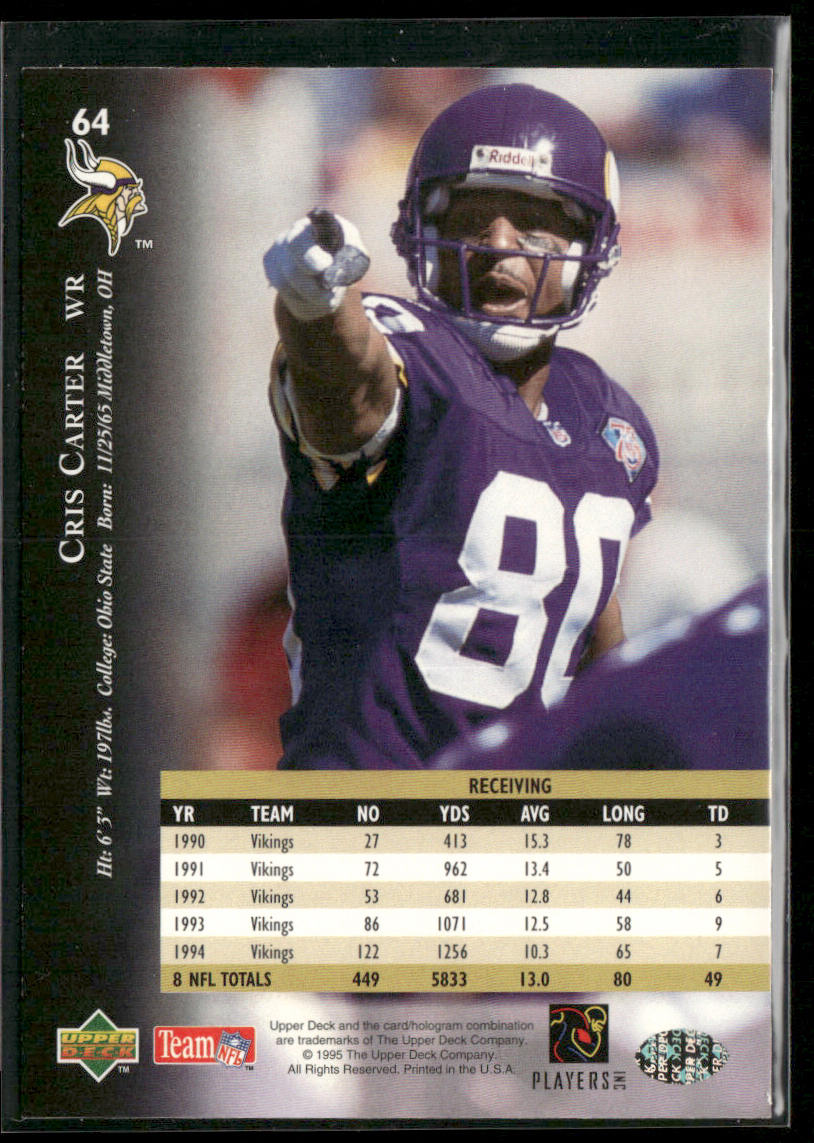 Cris Carter 1995 Upper Deck Electric #64 Minnesota Vikings