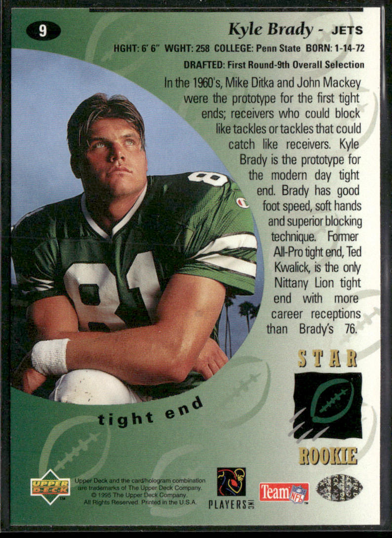 Kyle Brady 1995 Upper Deck #9 RC New York Jets