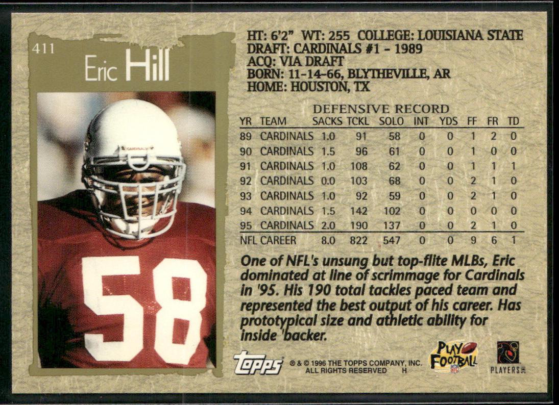 Eric Hill 1996 Topps #411 Arizona Cardinals