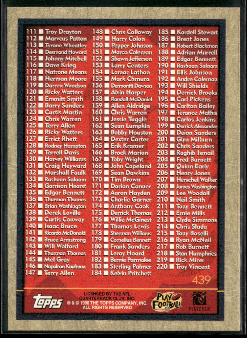 Checklist 1: 1-220 1996 Topps #439