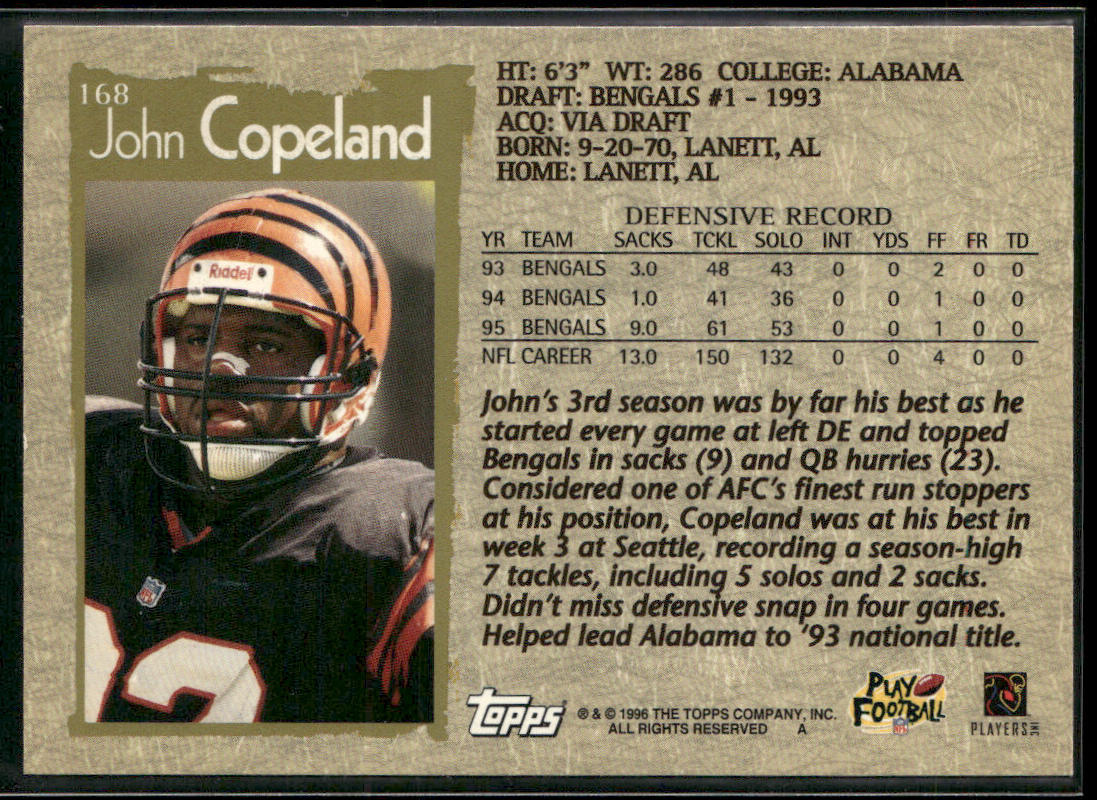 John Copeland 1996 Topps #168 Cincinnati Bengals