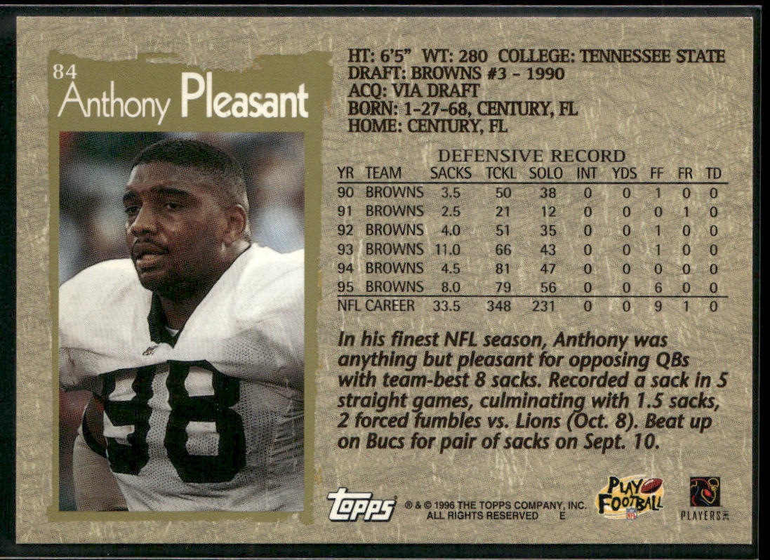 Anthony Pleasant 1996 Topps #84 Baltimore Ravens