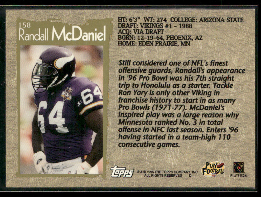 Randall McDaniel 1996 Topps #158 Minnesota Vikings