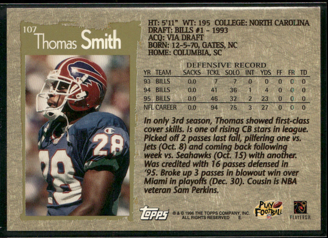 Thomas Smith 1996 Topps #107 Buffalo Bills