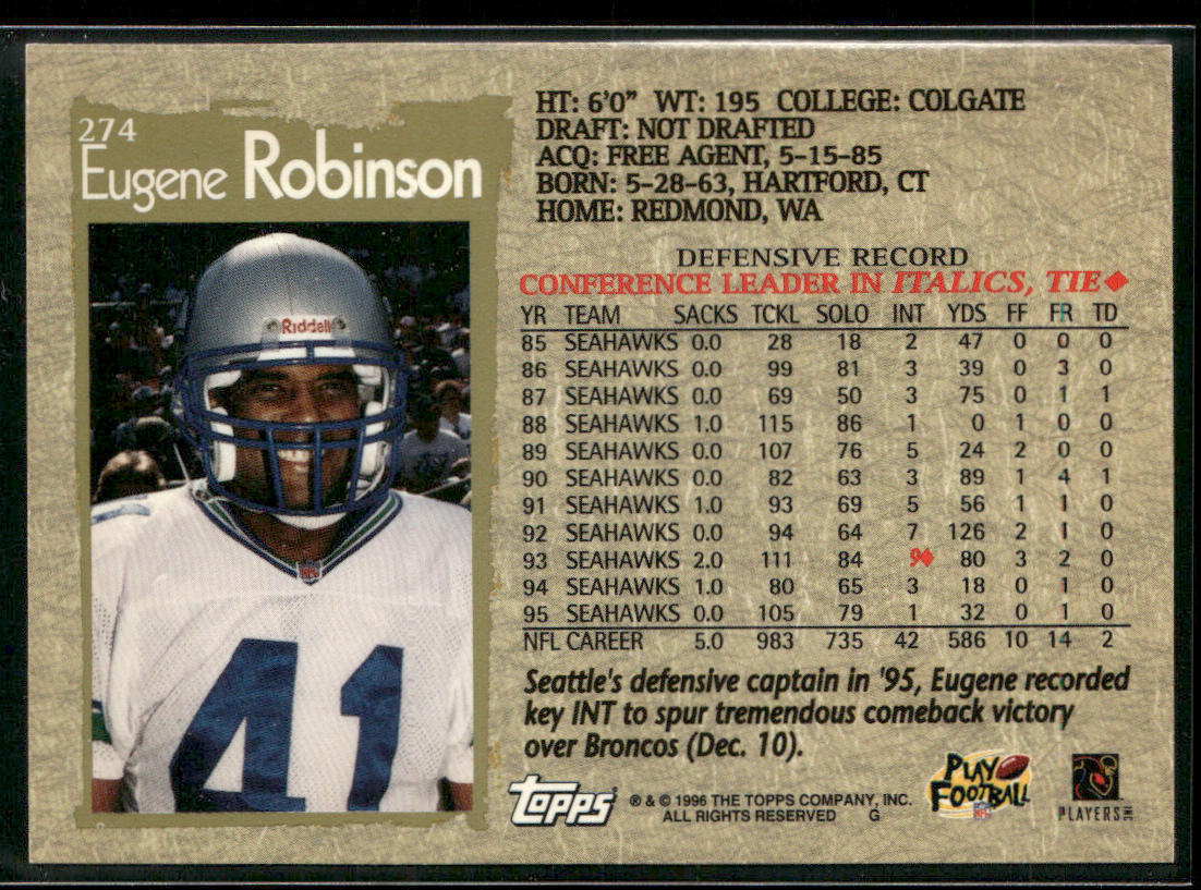 Eugene Robinson 1996 Topps #274 Seattle Seahawks