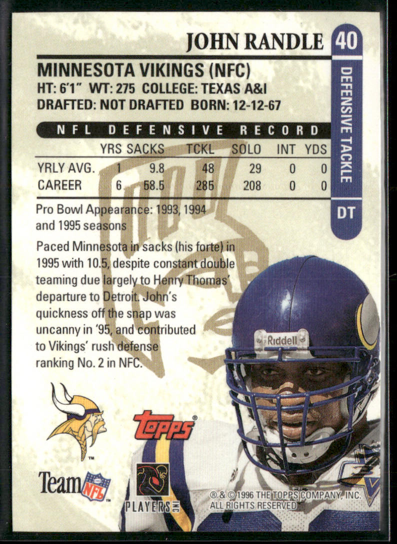 John Randle 1996 Topps Gilt Edge Platinum #40 Minnesota Vikings
