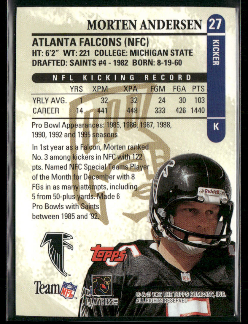 Morten Andersen 1996 Topps Gilt Edge #27 Atlanta Falcons