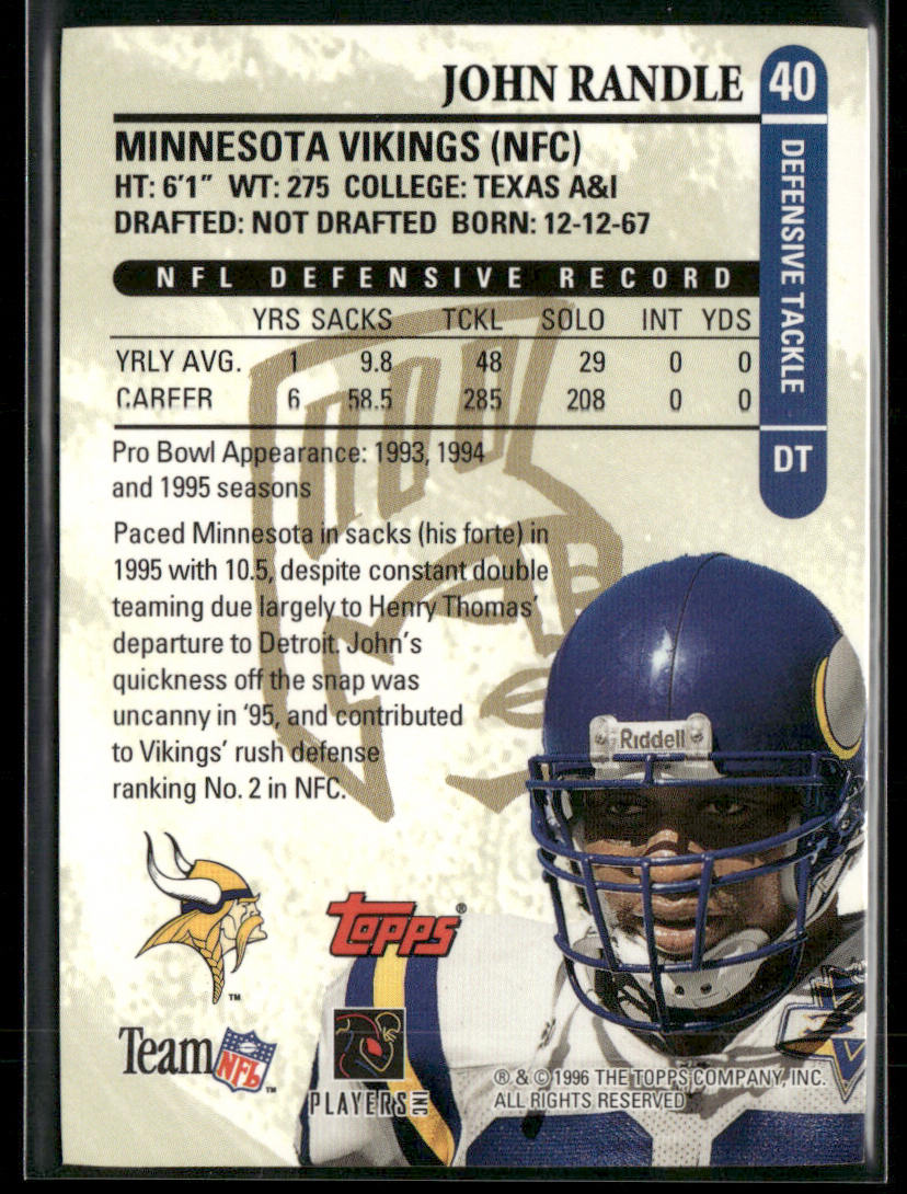 John Randle 1996 Topps Gilt Edge #40 Minnesota Vikings