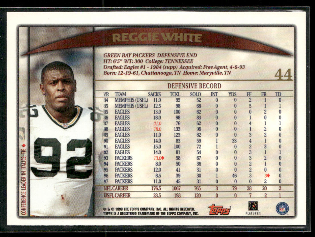 Reggie White 1998 Topps #44 Green Bay Packers