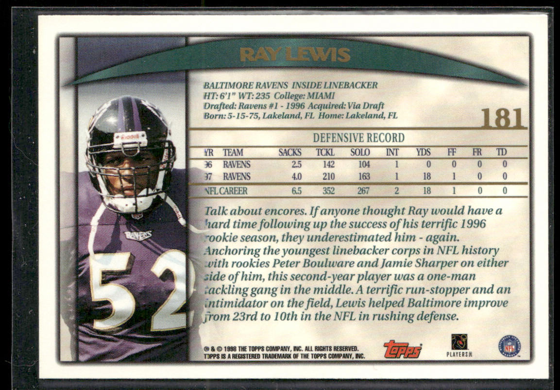 Ray Lewis 1998 Topps #181 Baltimore Ravens