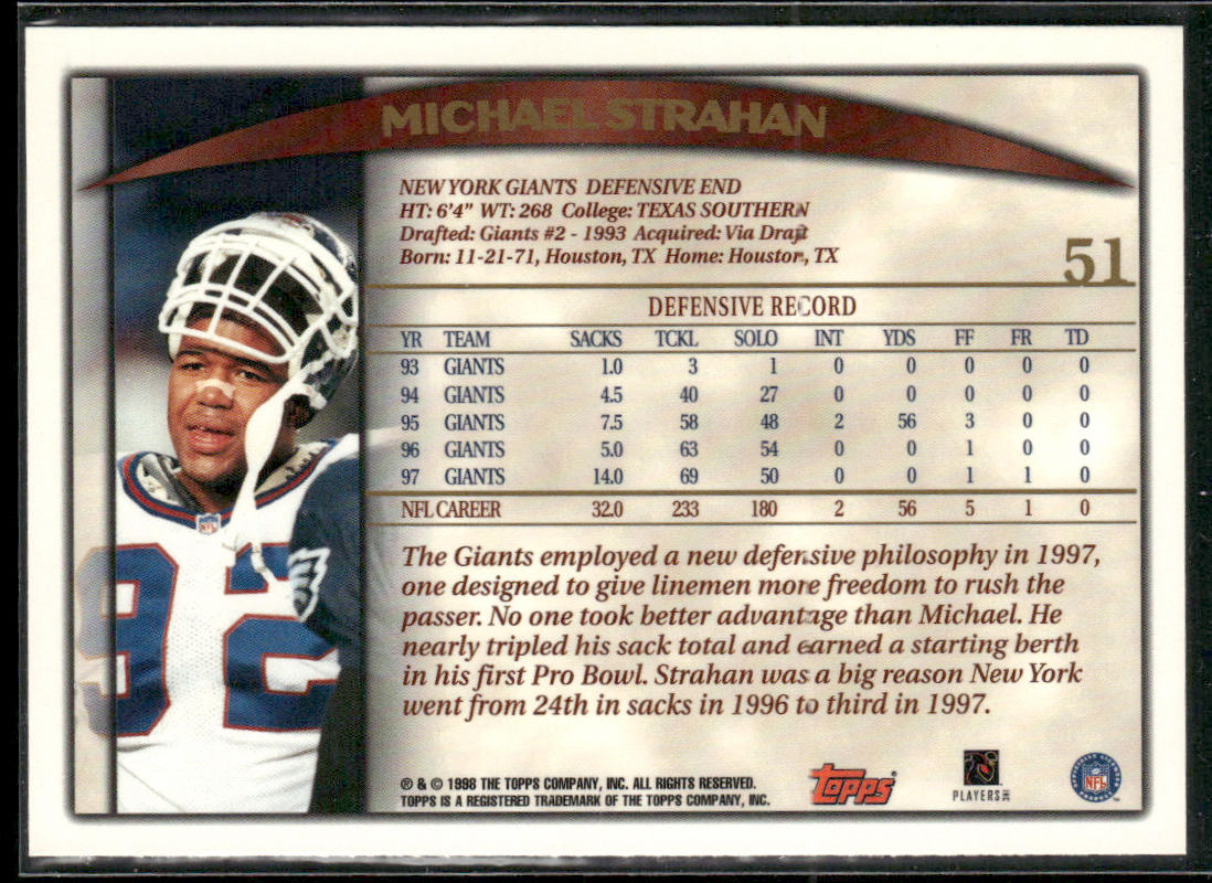 Michael Strahan 1998 Topps #51 New York Giants