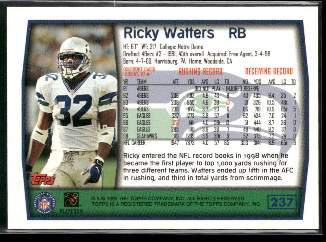 Ricky Watters 1999 Topps #237 Seattle Seahawks