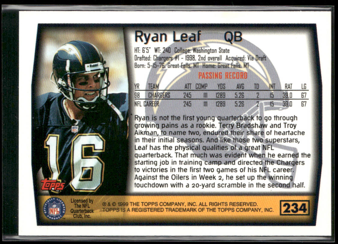 Ryan Leaf 1999 Topps #234 San Diego Chargers