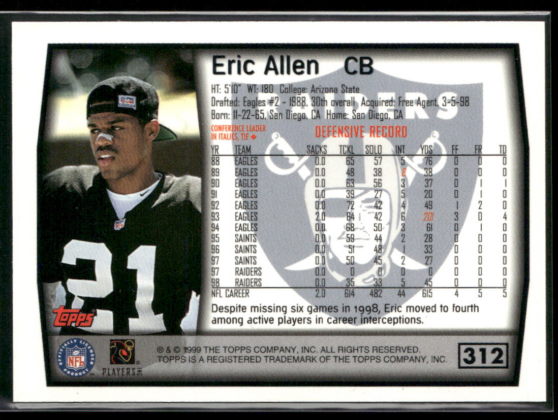 Eric Allen 1999 Topps #312 Oakland Raiders