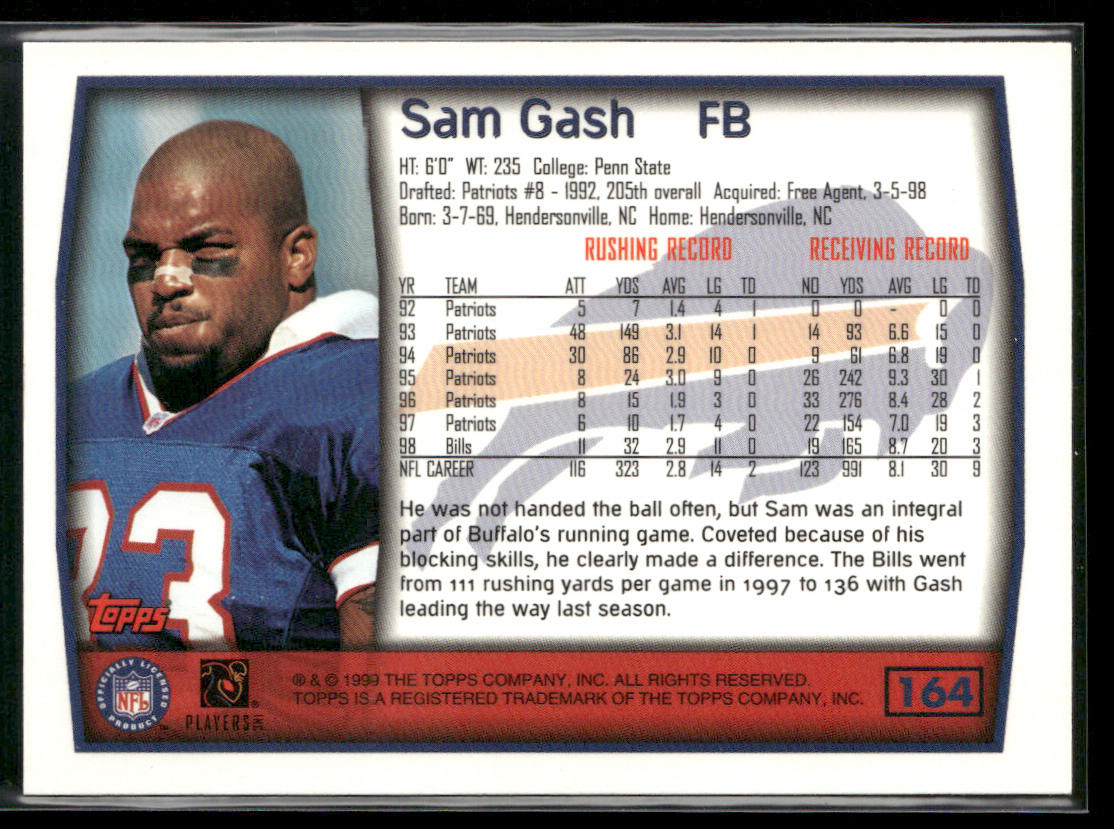 Sam Gash 1999 Topps #164 Buffalo Bills
