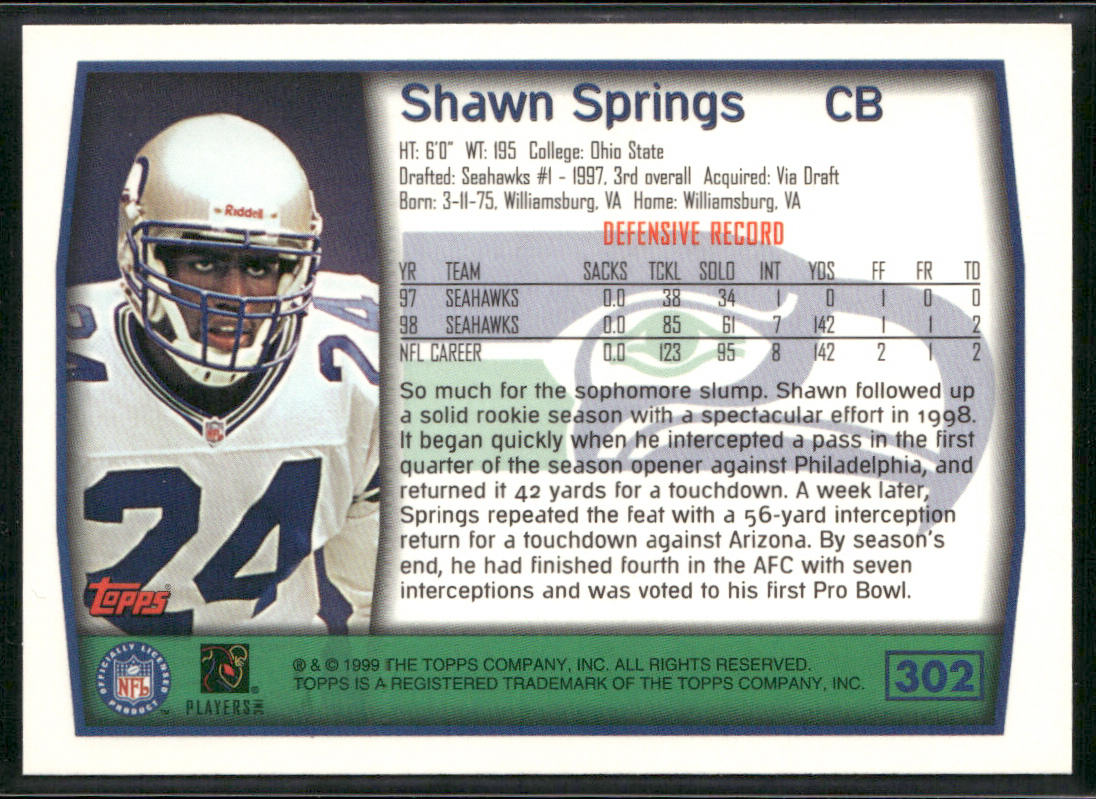 Shawn Springs 1999 Topps #302 Seattle Seahawks