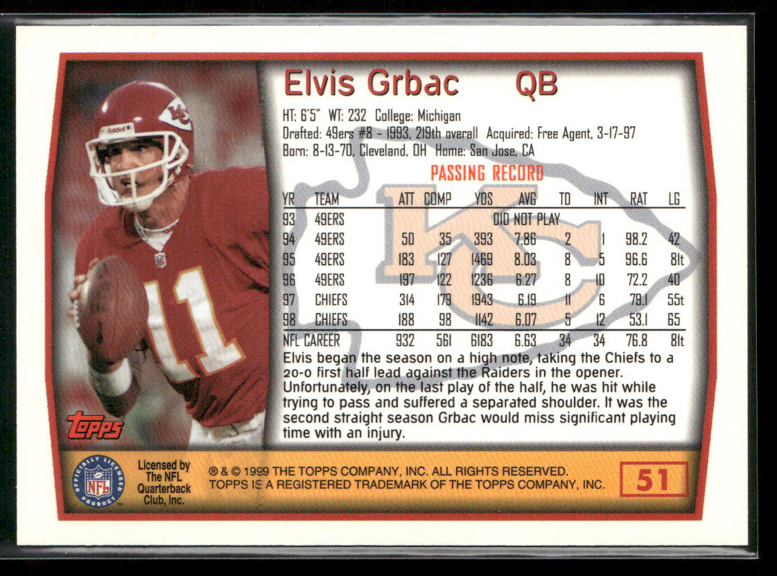 Elvis Grbac 1999 Topps #51 Kansas City Chiefs