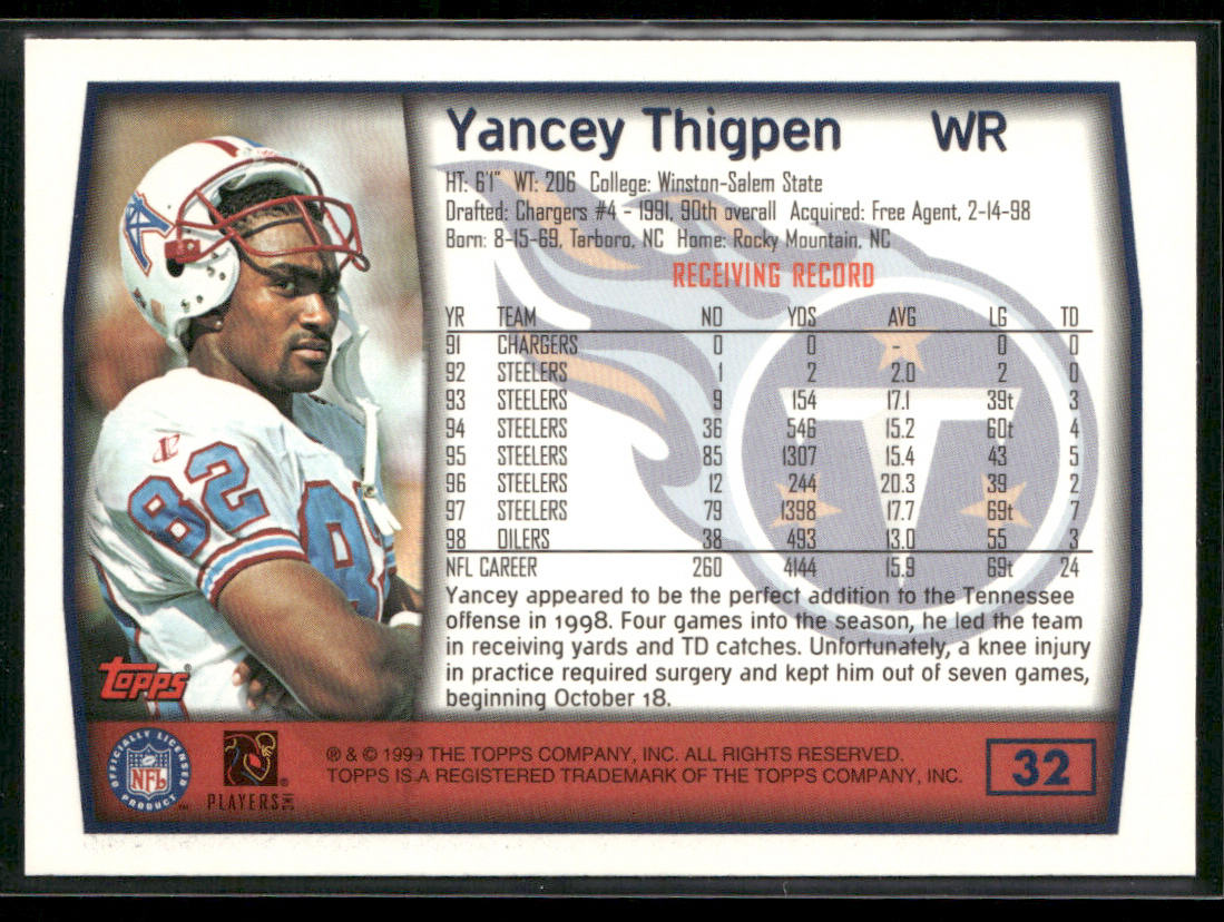 Yancey Thigpen 1999 Topps #32 Tennessee Titans