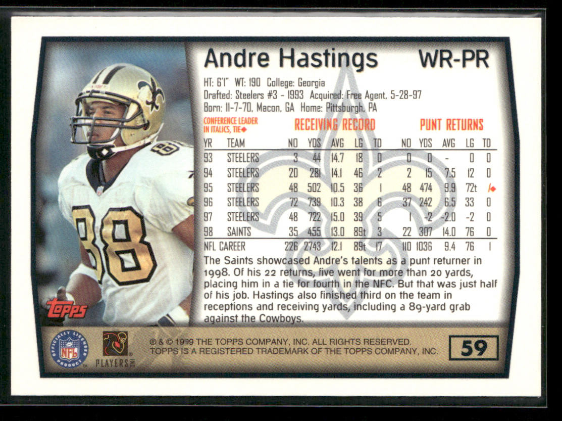 Andre Hastings 1999 Topps #59 New Orleans Saints