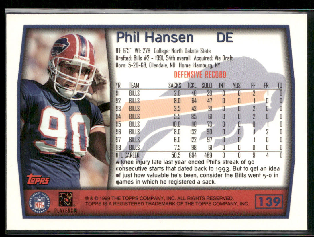 Phil Hansen 1999 Topps #139 Buffalo Bills