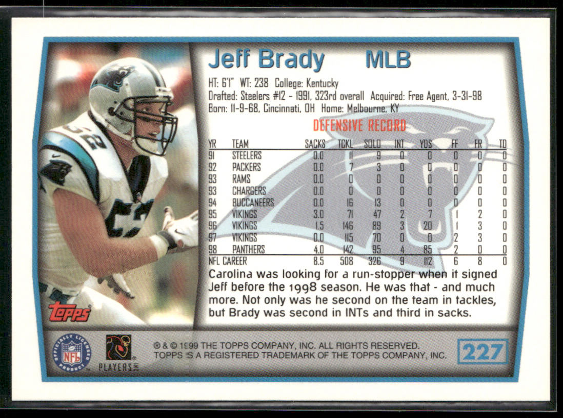 Jeff Brady 1999 Topps #227 Carolina Panthers