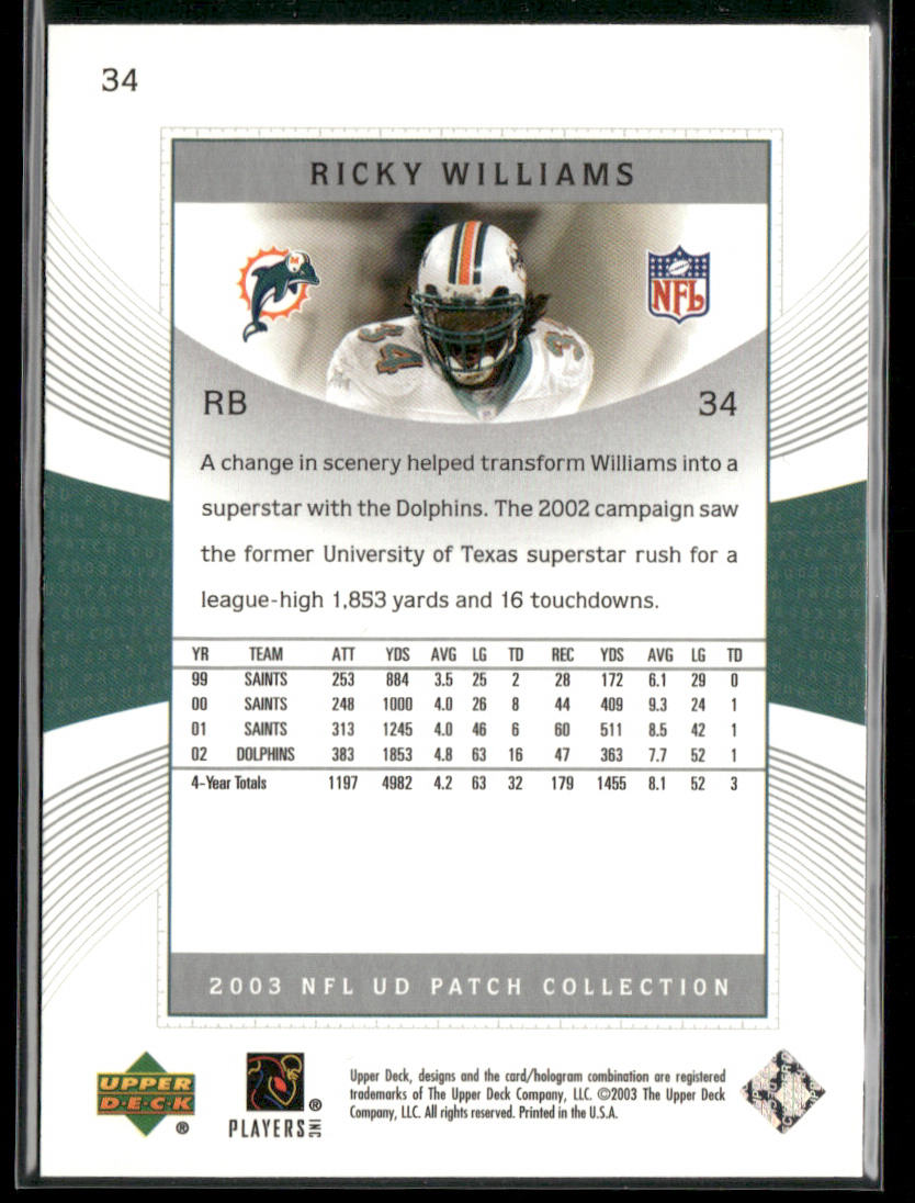 Ricky Williams 2003 UD Patch Collection #34 Miami Dolphins