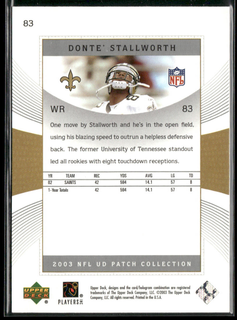 Donte Stallworth 2003 UD Patch Collection #83 New Orleans Saints
