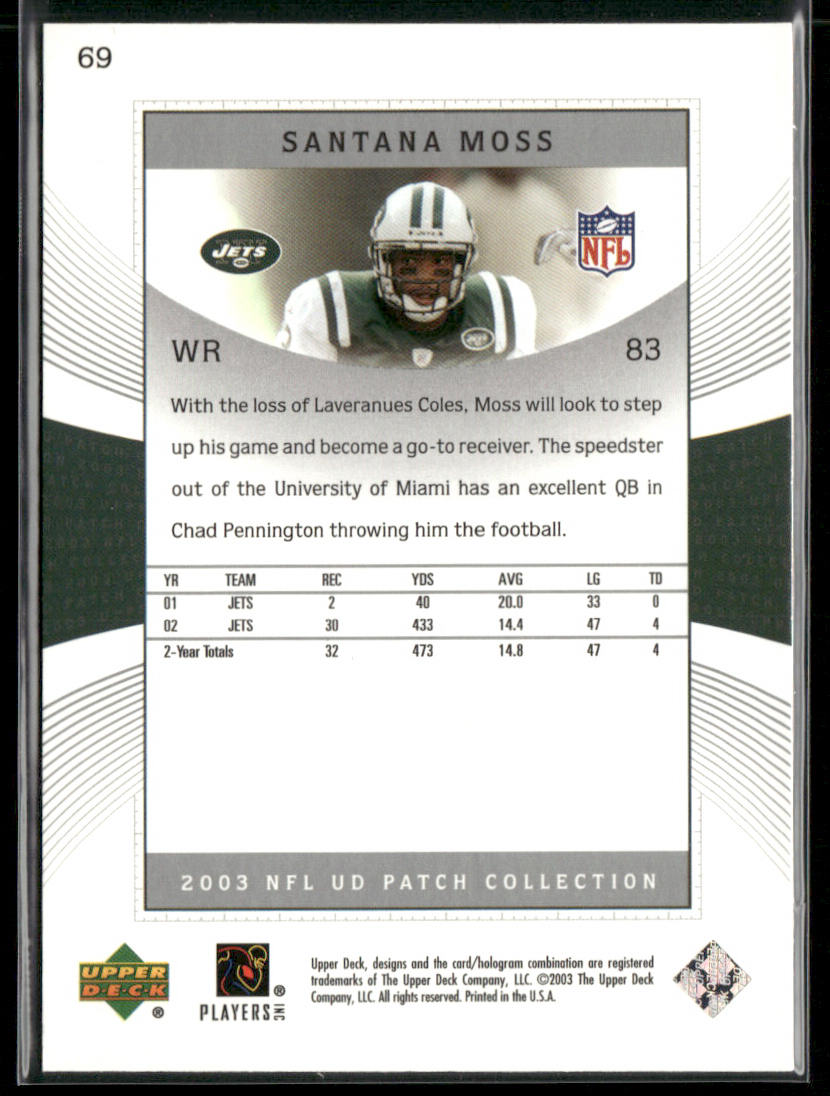 Santana Moss 2003 UD Patch Collection #69 New York Jets