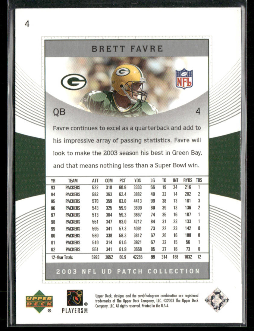 Brett Favre 2003 UD Patch Collection #4 Green Bay Packers