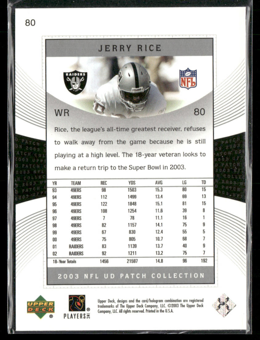 Jerry Rice 2003 UD Patch Collection #80 Oakland Raiders
