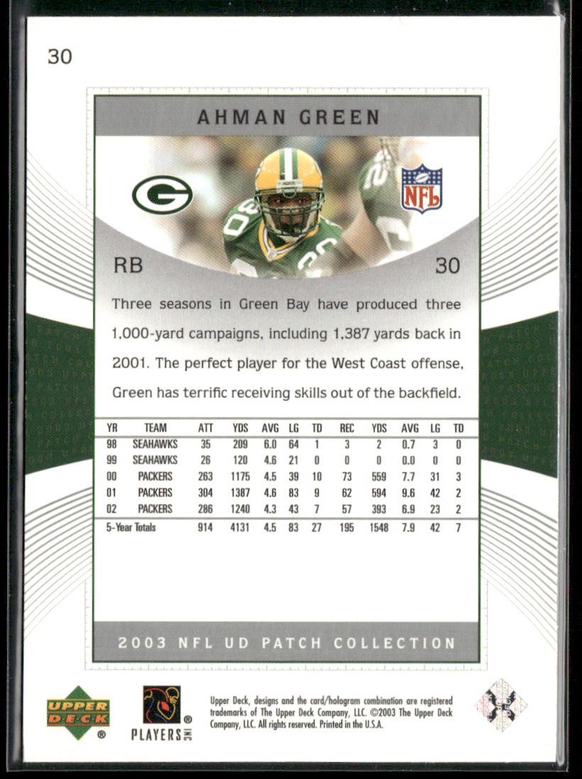 Ahman Green 2003 UD Patch Collection #30 Green Bay Packers