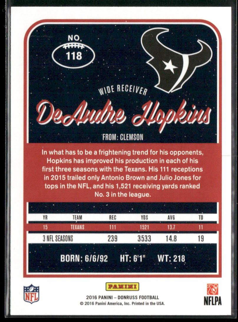 DeAndre Hopkins 2016 Donruss #118 Houston Texans