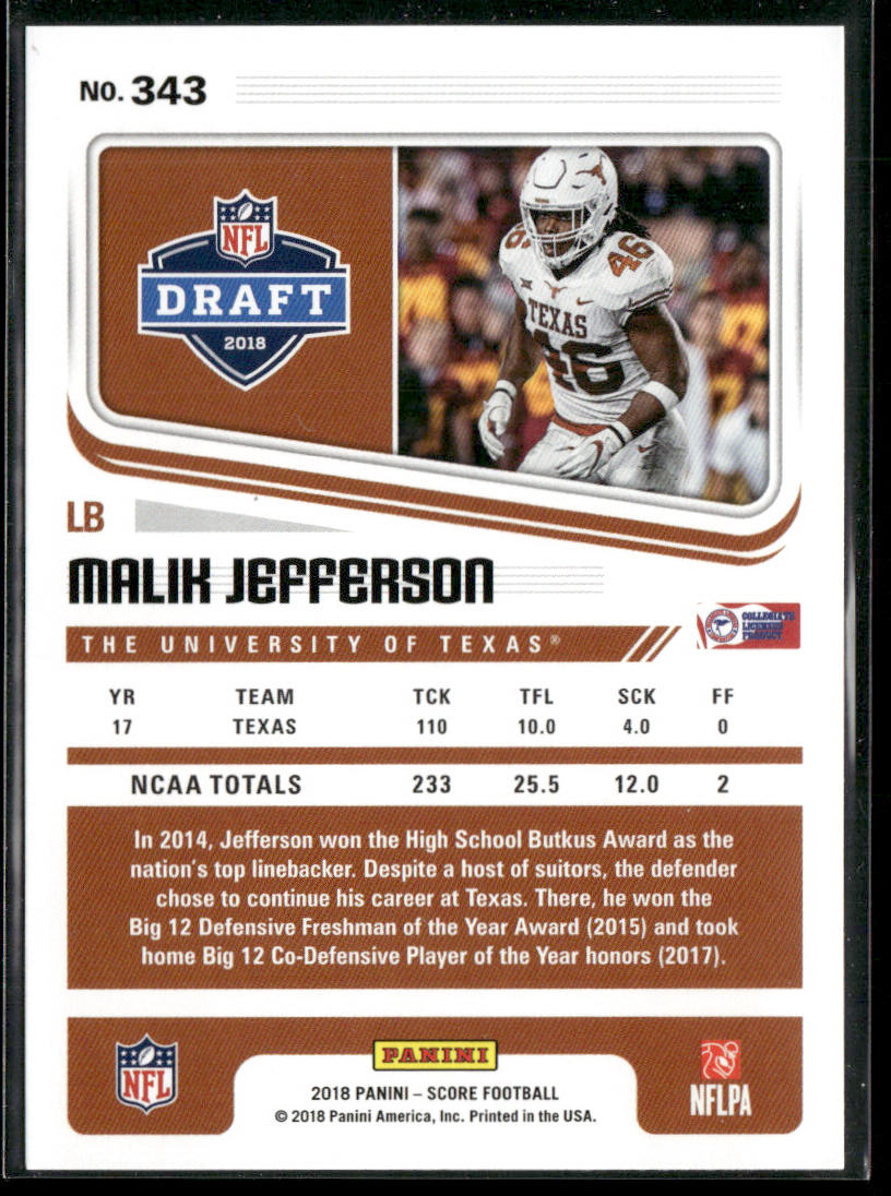 Malik Jefferson 2018 Score #343 RC Texas Longhorns