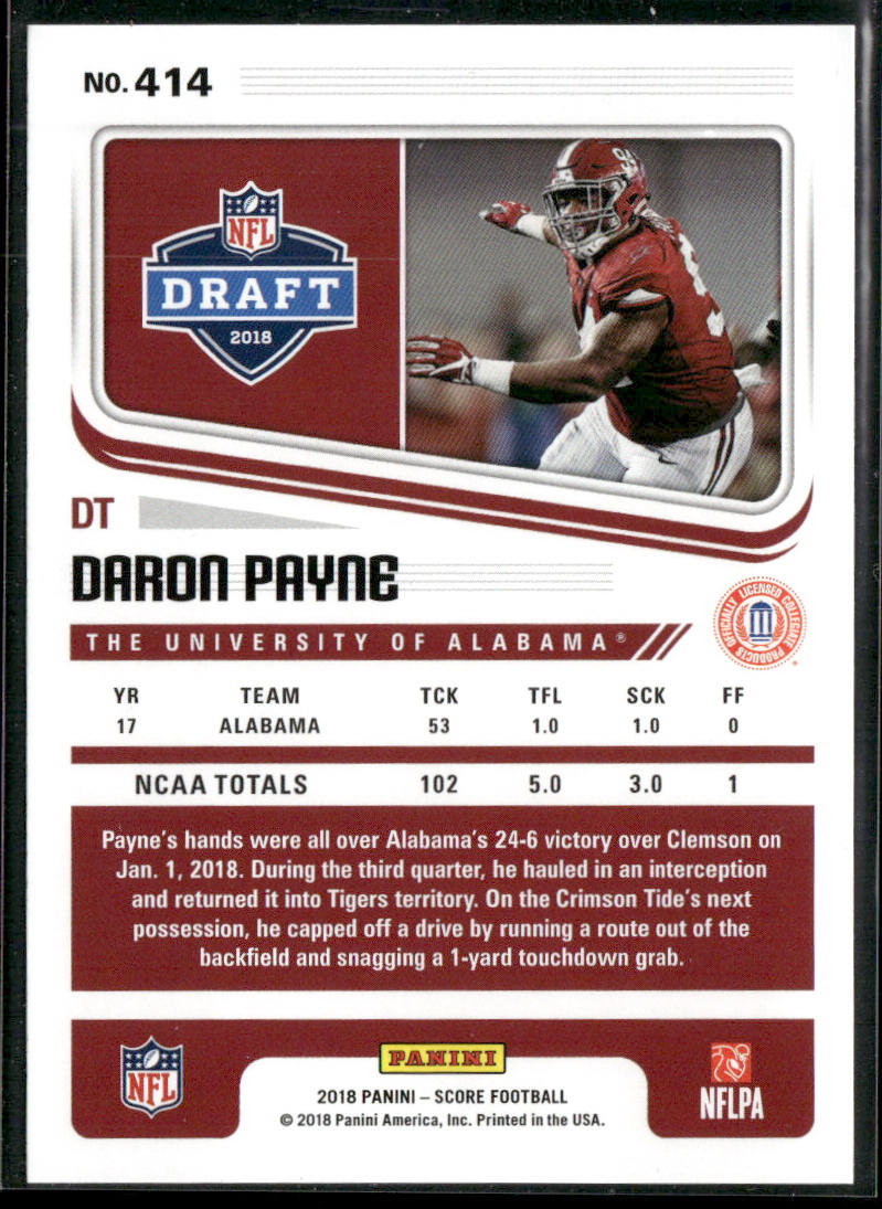 Da'Ron Payne 2018 Score #414 Alabama Crimson Tide