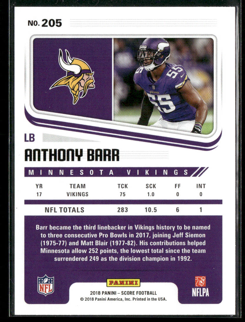 Anthony Barr 2018 Score #205 Minnesota Vikings