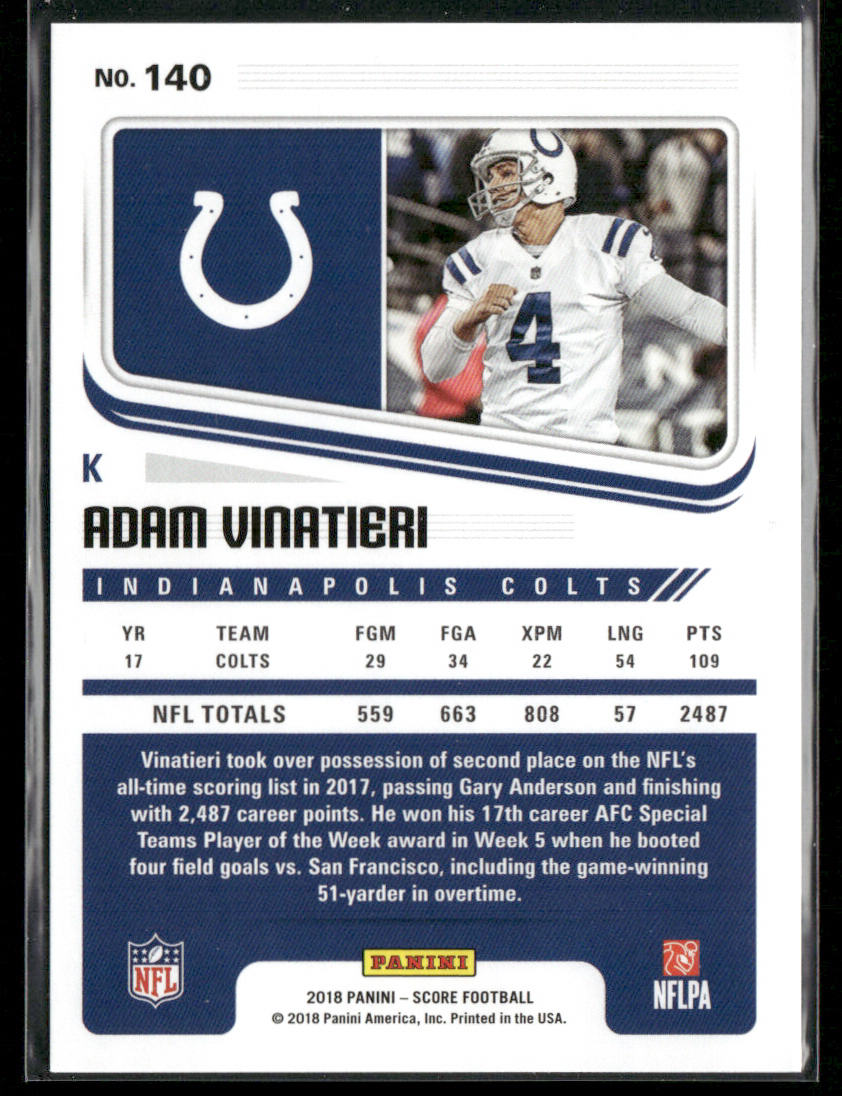 Adam Vinatieri 2018 Score #140 Indianapolis Colts
