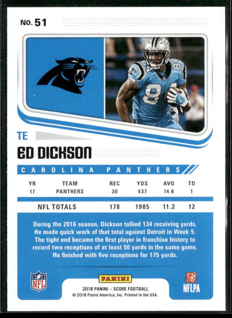Ed Dickson 2018 Score #51 Carolina Panthers