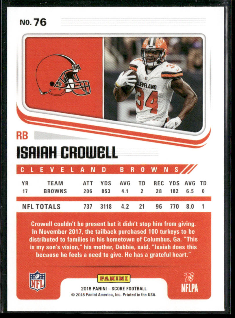 Isaiah Crowell 2018 Score #76 Cleveland Browns