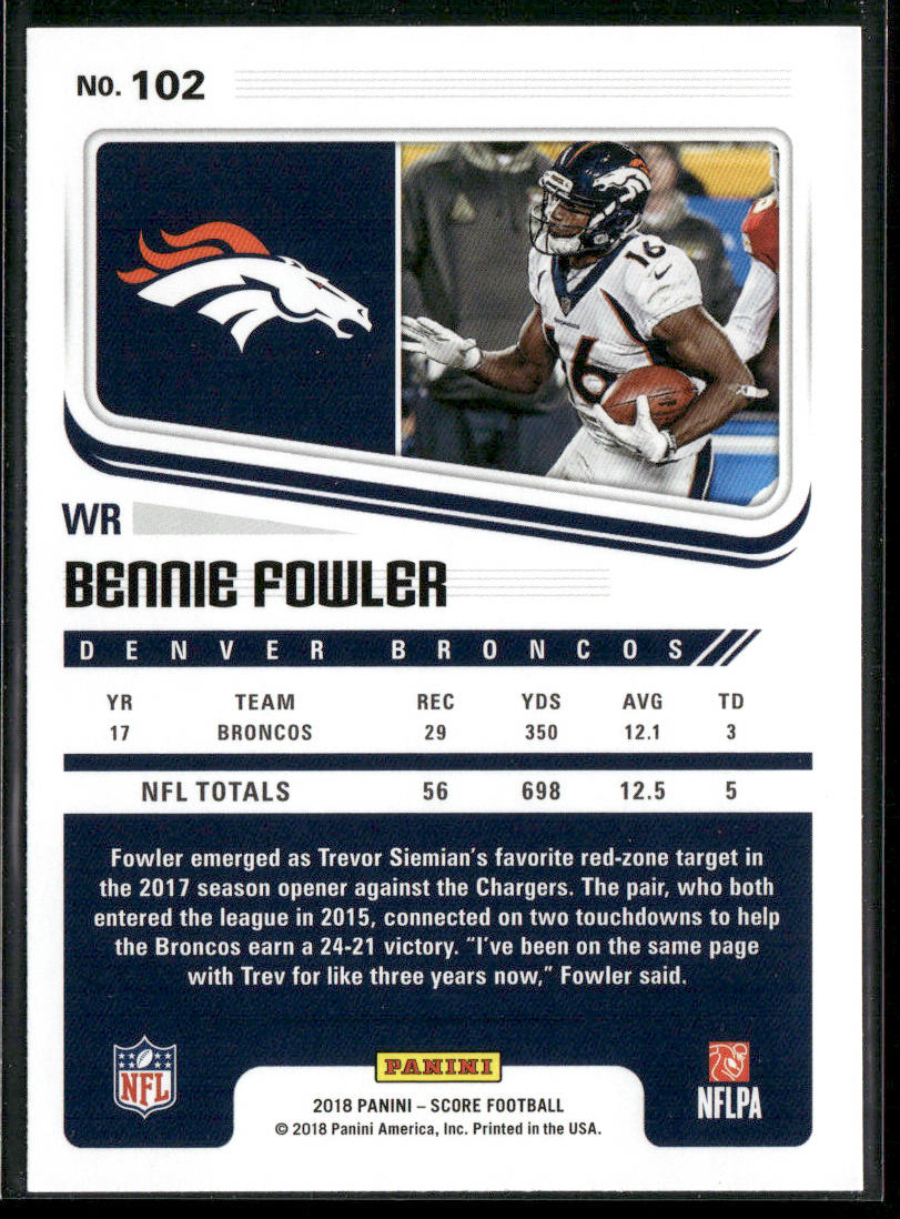 Bennie Fowler 2018 Score #102 Denver Broncos