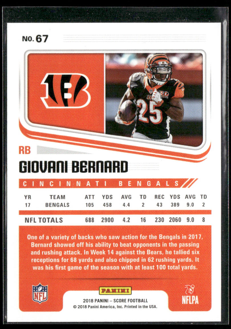 Giovani Bernard 2018 Score #67 Cincinnati Bengals
