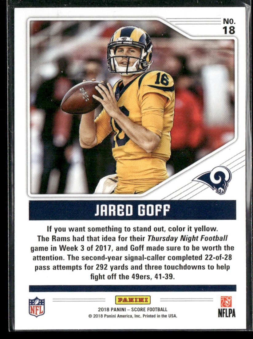 Jared Goff 2018 Score Color Rush #18 Los Angeles Rams