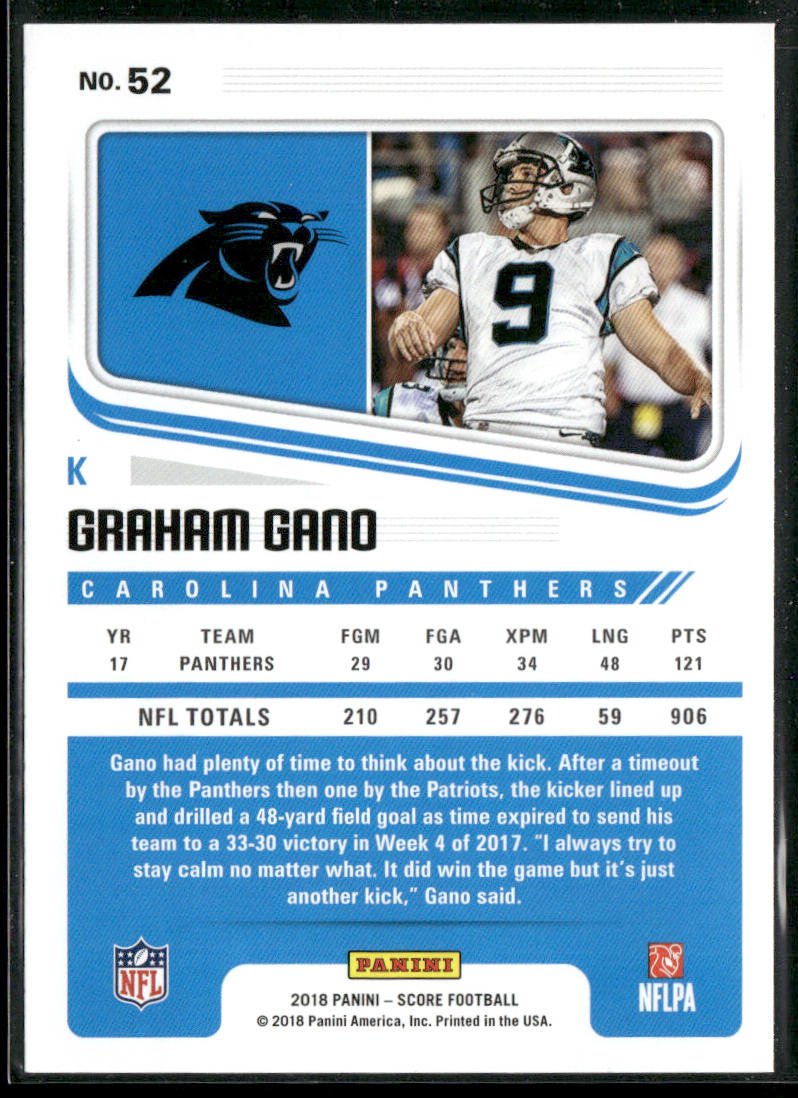 Graham Gano 2018 Score #52 Carolina Panthers