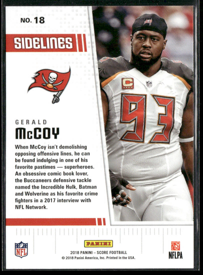 Gerald McCoy 2018 Score Sidelines #18 Tampa Bay Buccaneers