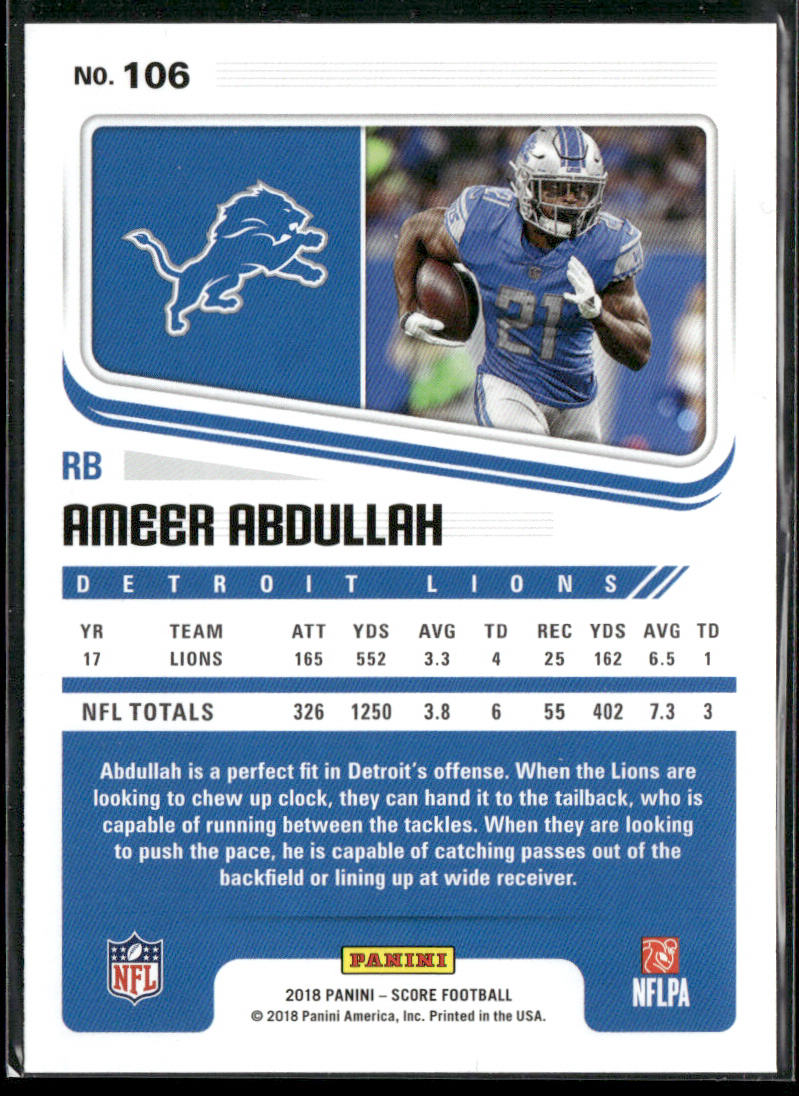 Ameer Abdullah 2018 Score #106 Detroit Lions