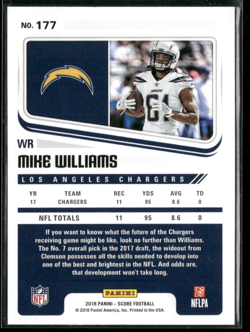 Mike Williams 2018 Score Scorecard #177 Los Angeles Chargers