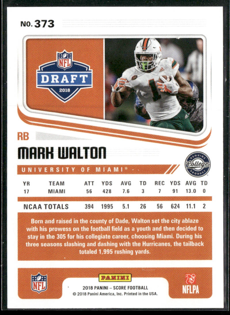 Mark Walton 2018 Score #373 Miami Hurricanes